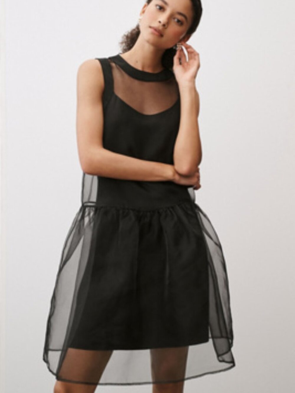 BHLDN Kendall Sleeveless High-Neck Organza Mini Dress / Black / XL - Picture 6 of 9